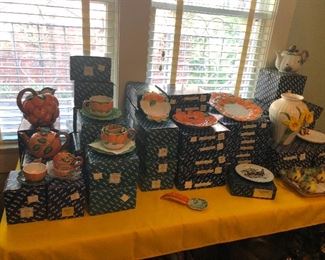 LARGE Fritz and Floyd Collection still in Boxes. Bought over 30 years ago! This would be the "Fruit Fair" Orange Collection