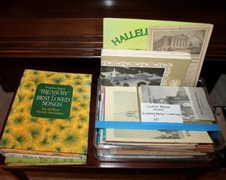 Box lot of Central Baptist Church items - books, records, ephemera - sheet music