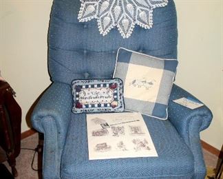 Blue upholstered recliner chair