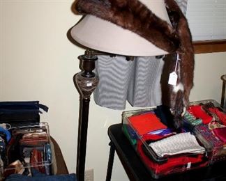 Floor lamp, mink fur wrap