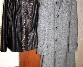 Women's jeweled jacket, men's vintage Harris Tweed wool coat