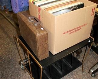 Vintage records, metal record player table