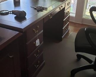 Desk, chair, office accessories, electronics
