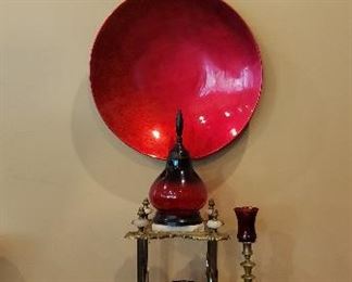 antique brass & marble plant stand, accessories