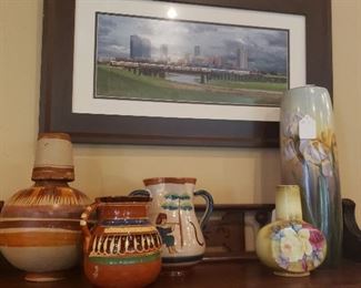 Mexico pottery and more, framed art of Fort Worth, TX with train scene
