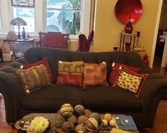 Ethan Allen sofa, pillows, accessories, coffee table