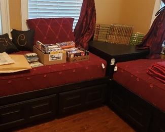 Twin mattress, custom made wooden beds, corner cabinet