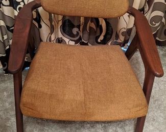 One of a pair of Adrian Pearsall walnut/upholstered armchairs, by Craft Associates, of Wilkes-Barre, PA.