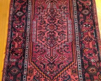 Vintage hand-woven Persian Viss rug, 100% wool face, measures 4' 2" x 6' 3".
