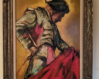 One of two original oils on canvas, by Todd, with wonderful, vintage Mexican wooden frames, from Atelier Graphique. 