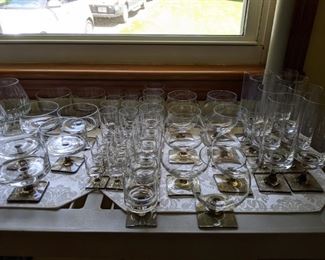 Entire set Rosenthal (Germany) "Linear Smoke" barwear, clear bowl, smoke stem and square base, 1963 - 1982.