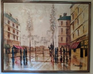 Original oil on canvas Parisian street scene, signed Ferrante. 