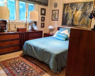 One of three bedrooms with a suite of walnut furniture, by Dillingham's "Esprit" collection.  Large original oil on canvas, by 