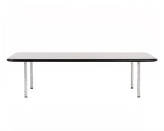 George Nelson for Herman Miller granite top coffee table with tubular chrome screw legs. Top has full bullnose edge. Dimensions: 50ʺW × 23ʺD × 13.75ʺH