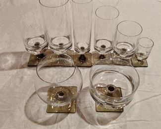 Single glass of each style Rosenthal "Linear Smoke" available - there are eight of each style stem:                 Beer  Glass, 8 7/8"                                                                                                                                                              
Fluted Champagne, 7 1/8"                                                        Water Goblet, 7"                                                                                 
Iced Tea, 6 5/8"                                                                              Brandy Glass, 4 7/8"                                                                          Red Wine, 4 3/8"                                                                          
Juice Glass, 4 1/4"                                                                                              Cordial Glass, 2 3/4"