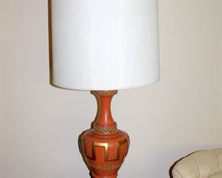 #8 - Pair of Mid-Century Orange Greek Key Lamps