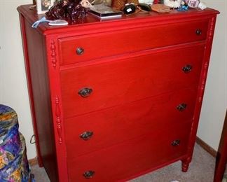 #14 - Vintage Red Painted Bedroom Set