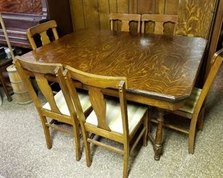 #51 - Antique Oak Dining Table & Chairs