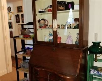 Mahogany desk, Royal Doulton tobys and figurines