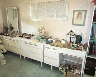 Desk and mirrored dresser