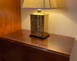 Side Table with Claw Base/ Adjustable Leaf and Brass Ornate Lamp