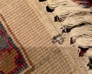 Red/White Pattern Wool Area Rug with Fringe