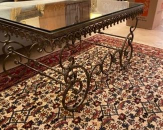 Red/White Pattern Wool Area Rug with Fringe