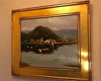 Clifton "Zhao Huxie" Original Framed Oil Painting Sea Landscape. A Chinese Contemporary, Clifton enjoys the fine art of plein-air. Each painting translates the ambience of light and atmosphere. He enjoys the vista from the rural countryside and finds most of his subjects during his American travels. The brushwork combines the sensitivity of the landscape with an almost impasto use of color. He has been inspired by masterworks of great artists such as Camille Pissaro and Alfred Sisley. His technique has become characteristic of the impressionist movement with his discontinuous strokes of color that attempt to observe nature as it really is and transmit it on canvas.Zhao Huxie graduated the fine arts program of Yeonbyeon University and later taught there as a professor. He is a 1995 recipient of the Jilin Art Exhibition Award. Zhao currently owns his own studio and creates works under the western name "Clifton".