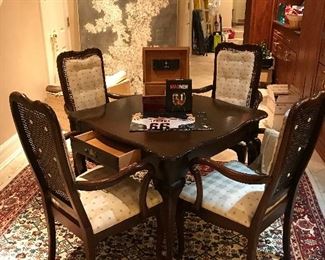 Harden Chocolate Brown Dining Antique Table and 4 Antique Cane Dining Chairs