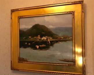 Clifton "Zhao Huxie" Original Framed Oil Painting Sea Landscape. A Chinese Contemporary, Clifton enjoys the fine art of plein-air. Each painting translates the ambience of light and atmosphere. He enjoys the vista from the rural countryside and finds most of his subjects during his American travels. The brushwork combines the sensitivity of the landscape with an almost impasto use of color. He has been inspired by masterworks of great artists such as Camille Pissaro and Alfred Sisley. His technique has become characteristic of the impressionist movement with his discontinuous strokes of color that attempt to observe nature as it really is and transmit it on canvas.Zhao Huxie graduated the fine arts program of Yeonbyeon University and later taught there as a professor. He is a 1995 recipient of the Jilin Art Exhibition Award. Zhao currently owns his own studio and creates works under the western name "Clifton".