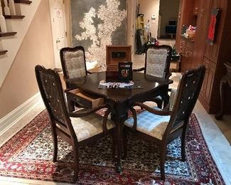 Harden Chocolate Brown Dining Antique Table and 4 Antique Cane Dining Chairs