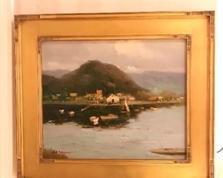 Clifton "Zhao Huxie" Original Framed Oil Painting Sea Landscape. A Chinese Contemporary, Clifton enjoys the fine art of plein-air. Each painting translates the ambience of light and atmosphere. He enjoys the vista from the rural countryside and finds most of his subjects during his American travels. The brushwork combines the sensitivity of the landscape with an almost impasto use of color. He has been inspired by masterworks of great artists such as Camille Pissaro and Alfred Sisley. His technique has become characteristic of the impressionist movement with his discontinuous strokes of color that attempt to observe nature as it really is and transmit it on canvas.Zhao Huxie graduated the fine arts program of Yeonbyeon University and later taught there as a professor. He is a 1995 recipient of the Jilin Art Exhibition Award. Zhao currently owns his own studio and creates works under the western name "Clifton".