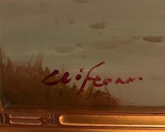 Clifton "Zhao Huxie" Original Framed Oil Painting Sea Landscape. A Chinese Contemporary, Clifton enjoys the fine art of plein-air. Each painting translates the ambience of light and atmosphere. He enjoys the vista from the rural countryside and finds most of his subjects during his American travels. The brushwork combines the sensitivity of the landscape with an almost impasto use of color. He has been inspired by masterworks of great artists such as Camille Pissaro and Alfred Sisley. His technique has become characteristic of the impressionist movement with his discontinuous strokes of color that attempt to observe nature as it really is and transmit it on canvas.Zhao Huxie graduated the fine arts program of Yeonbyeon University and later taught there as a professor. He is a 1995 recipient of the Jilin Art Exhibition Award. Zhao currently owns his own studio and creates works under the western name "Clifton".