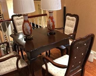Harden Chocolate Brown Dining Antique Table and 4 Antique Cane Dining Chairs