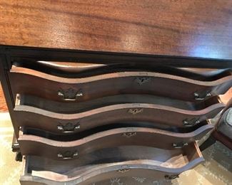 Antique Chippendale serpentine front secretary desk with a hutch, excellent condition