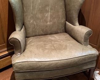 11. Baker Leather Wingback Chair (35" x 27" x 47")