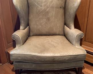 10. Baker Leather Wingback Chair (35" x 27" x 47") (as is)