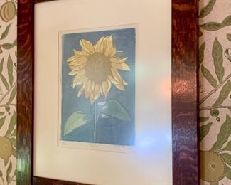 262. Arts & Crafts Woodblock "Sunflower"  Signed Nejko (18" x 21")