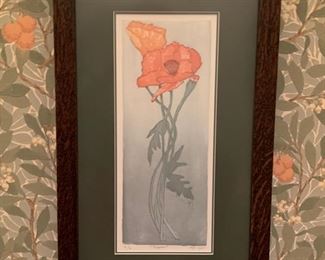 324. Arts and Crafts Woodblock "Poppies" Signed Nejko (10/75) (13.5" x 24")