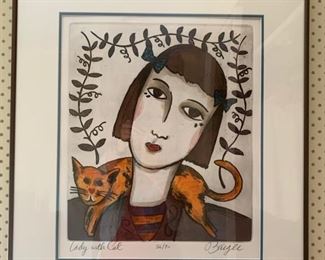 396. "Lady with Cat" Signed Lithograph 36/90 