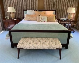 108. Barbara Barry for Baker Sage Green Suede King Bed with Sleep Number Mattress