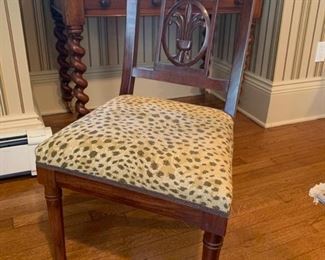 145b. Antique Shield Back Side Chair w/ Leopard Upholstery 