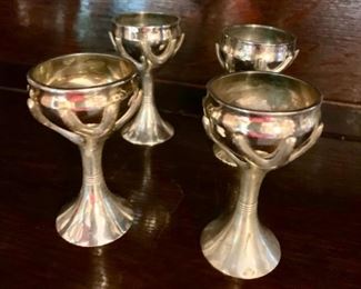 191. Set of 4 Rosenthal Tree Of Life Silver & Gold Metal Kiddush Small Goblet (3.5")