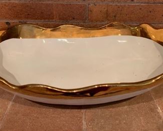 199. Wright Handmade Oval Bowl w/ Gold Detail (12")
