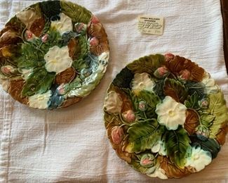 248. French Majolica Strawberry Leaf & Blosson Plate c.1860-70 (9")                                                                                       249. French Majolice Strawberry Leaf & Blossom Plate c.1860-70 (9")
