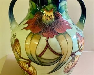 172. Moorcroft Made in England Signed Ceramic Vase w/ Handles (10" x 10")