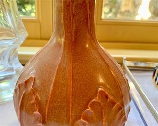 349. Ephraim Pottery Pumpkin Glaze Leaf Vase (7")