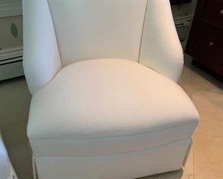 374. Pair of Linen Upholstered Accent Chairs (30" x 30" x 33") and Ottoman (26" x 19" x 17") 