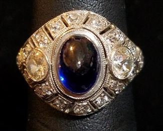 Cabochon Sapphire and Diamond Ring