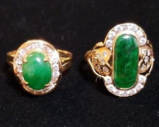 18k Cabochon Emerald and Diamond Rings